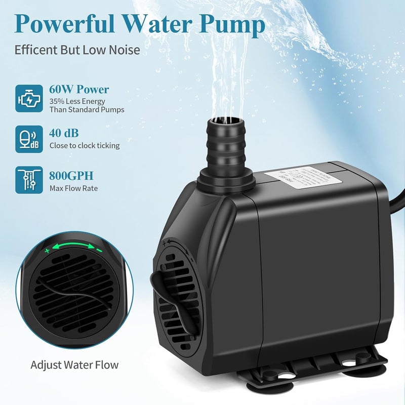 Anyprime Pond Waterfall Spillway with Filter and Pump Kit - 304 Stainless Steel Ponds Waterfall Box,800 GPH Pump,9.8FT Oxford Hose,Garden Water Features - Image 2